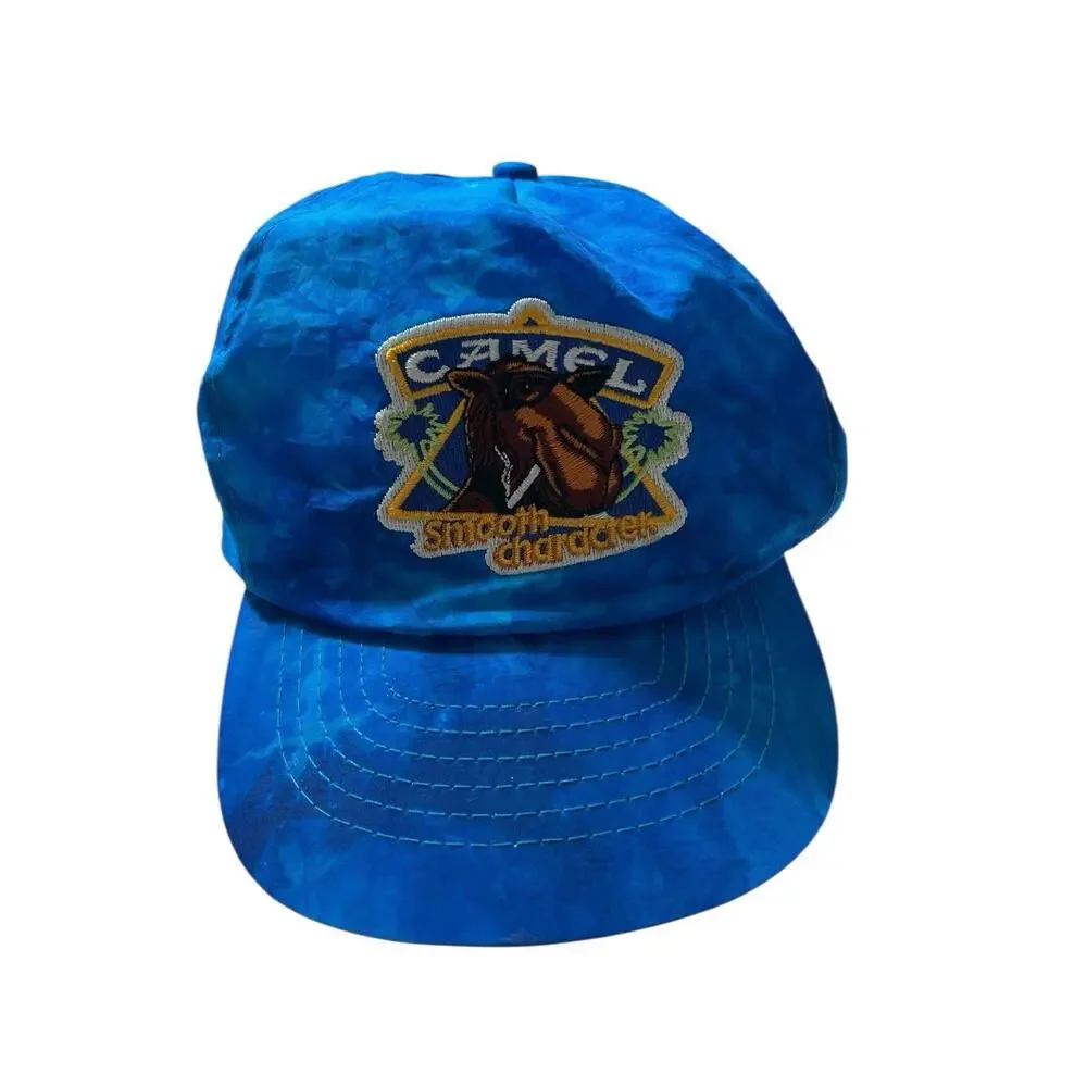 Vintage 90’s Joe Camel “Smooth Character” Blue Tie Dye Snapback Hat Cap - Nylon